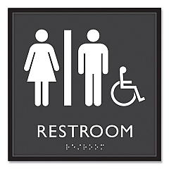 Headline Sign ADA Sign, Unisex Accessible Restroom, Plastic, 8 x 8, Clear/White (USS66911)