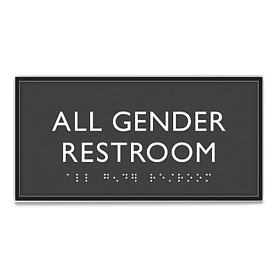 Headline Sign ADA Sign, All Gender Restroom, Plastic, 4 x 4, Clear/White (USS69920)