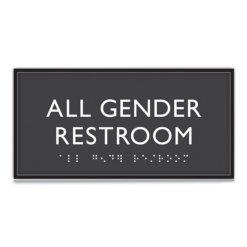 Headline Sign ADA Sign, All Gender Restroom, Plastic, 4 x 4, Clear/White (USS69920)