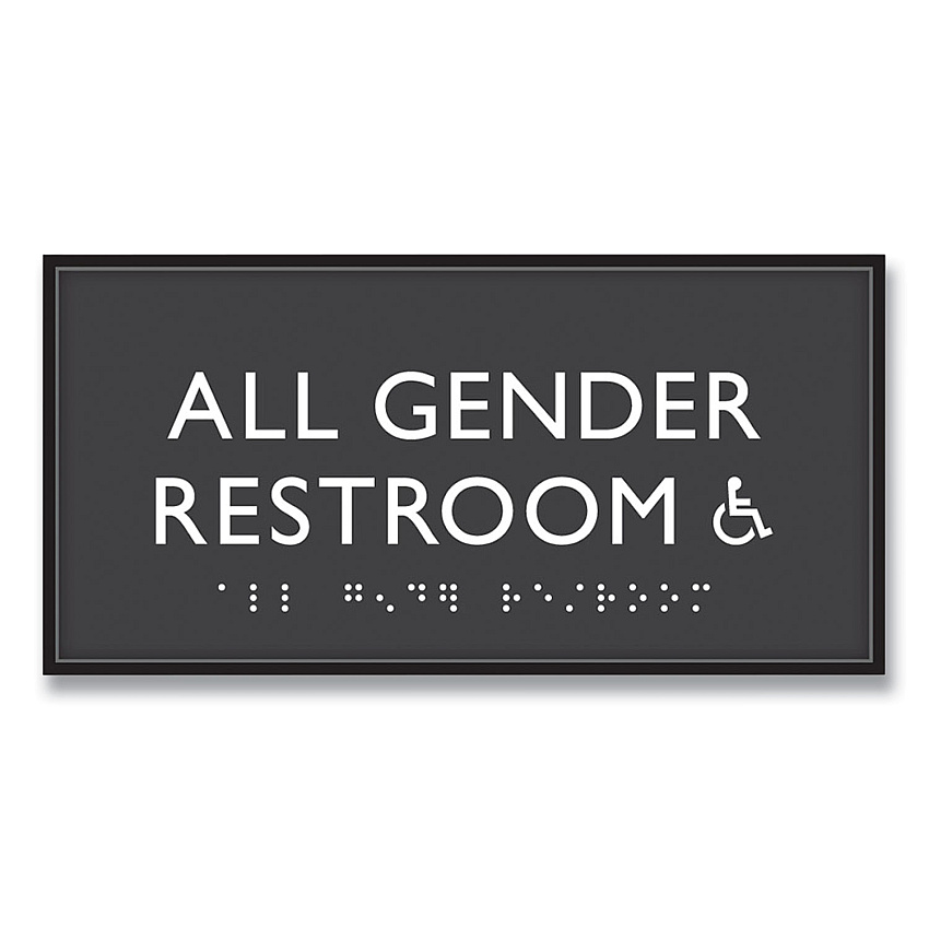 Headline Sign ADA Sign, All Gender Restroom Accessible, Plastic, 4 x 4, Clear/White (USS69921)