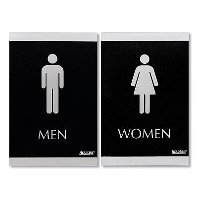 Headline Sign Century Series Office Sign, Men; Women, 6 x 9, Black/Silver (USS4248)
