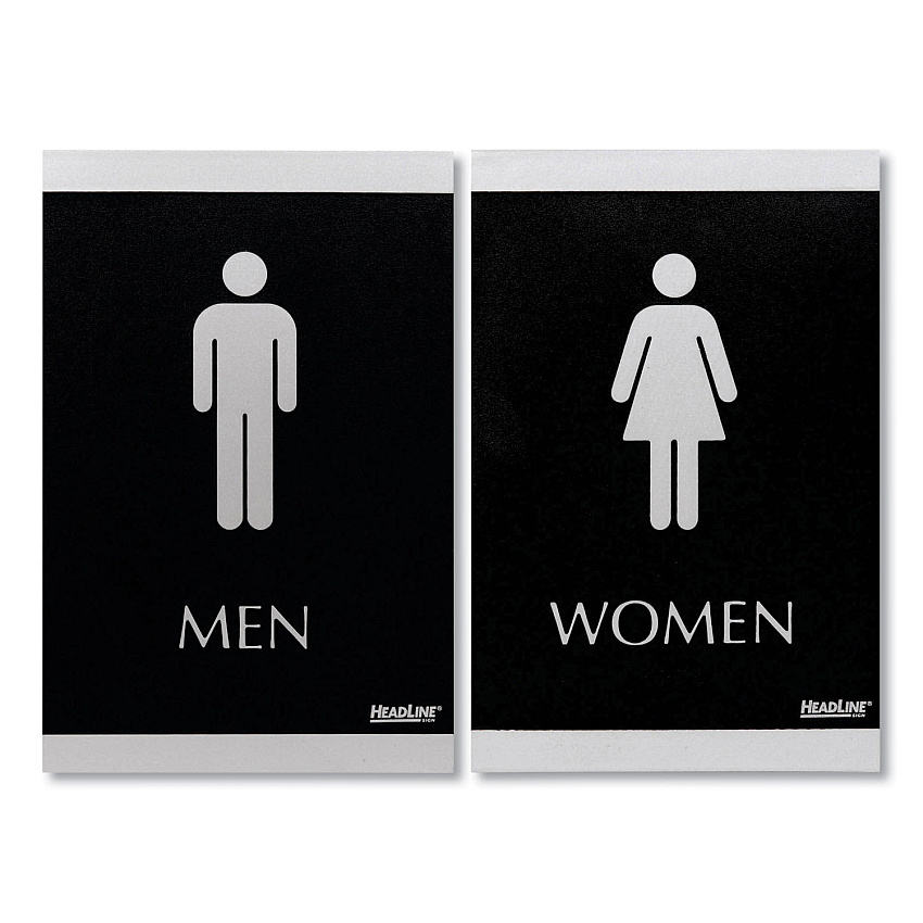 Headline Sign Century Series Office Sign, Men; Women, 6 x 9, Black/Silver (USS4248)