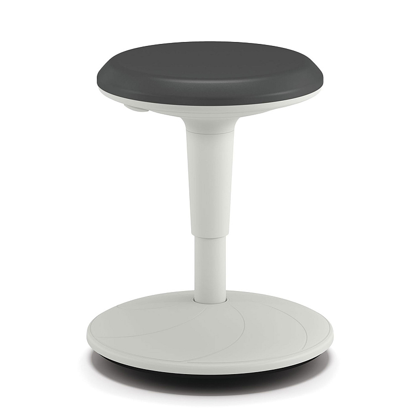 HON Revel Adjustable Height Fidget Stool, Backless, Supports Up to 250 lb, 13.75" to 18.5" Seat Height, Charcoal Seat, White Base (HONEFS01S)