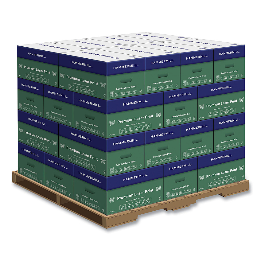 Hammermill Premium Laser Print Paper, 98 Bright, 28 lb Bond Weight, 8.5 x 11, White, 500/Ream, 8 Reams/Carton, 32 Cartons/Pallet (HAM125534PLT)