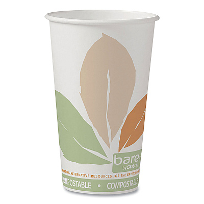 Solo Bare Eco-Forward PLA Paper Hot Cups, 16 oz, Leaf Design, White/Green/Orange, 1,000/Carton (SCC316PLABB)