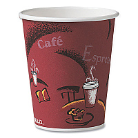 Solo Paper Hot Drink Cups in Bistro Design, 10 oz, Maroon, 50/Pack (SCC370SIPK)