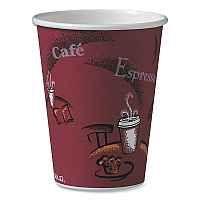 Solo Paper Hot Drink Cups in Bistro Design, 12 oz, Maroon, 50/Pack (SCC412SINPK)