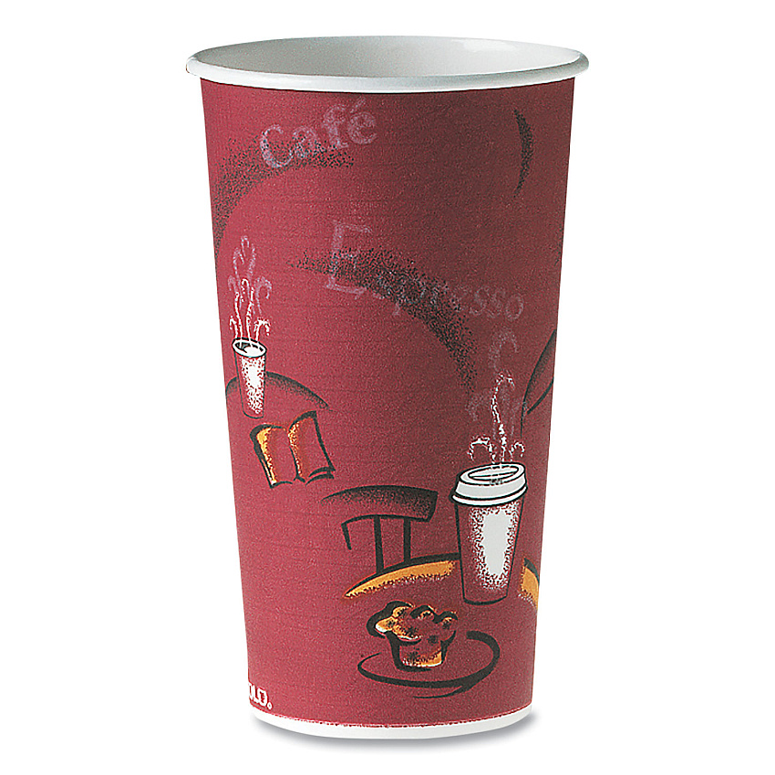 Solo Single-Sided Poly Paper Hot Cups, 20 oz, Bistro Design, 600/Carton (SCC420SI)