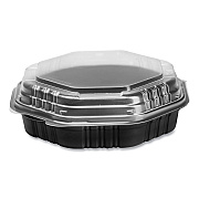 Solo OctaView Hinged-Lid Hot Food Containers, 31 oz, 9.55 x 9.1 x 3, Black/Clear, Plastic, 100/Carton (SCC809011PP94)