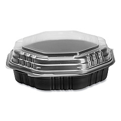 Solo OctaView Hinged-Lid Hot Food Containers, 31 oz, 9.55 x 9.1 x 3, Black/Clear, Plastic, 100/Carton (SCC809011PP94)