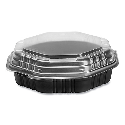 Solo OctaView Hinged-Lid Hot Food Containers, 31 oz, 9.55 x 9.1 x 3, Black/Clear, Plastic, 100/Carton (SCC809011PP94)