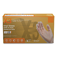 X3 by AMMEX Industrial Vinyl Gloves, Powder-Free, 3 mil, Large, Clear, 100/Box, 10 Boxes/Carton (AXCGPX346100CT)