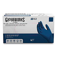 GloveWorks by AMMEX Latex Exam Gloves, Powder-Free, X-Large, Blue, 50 Gloves/Box, 10 Boxes/Carton (AXCGPLHD88100)