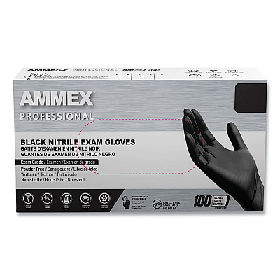 AMMEX Professional Nitrile Exam Gloves, Powder-Free, 3 mil, X-Large, Black, 100/Box, 10 Boxes/Carton (AXCABNPF48100CT)