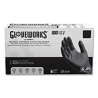 GloveWorks by AMMEX Nitrile Exam Gloves, Powder-Free, 6 mil, Large, Black, 100 Gloves/Box, 10 Boxes/Carton (AXCGWBEN46100CT)
