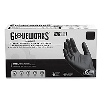 GloveWorks by AMMEX Nitrile Exam Gloves, Powder-Free, 6 mil, Medium, Black 100 Gloves/Box, 10 Boxes/Carton (AXCGWBEN44100CT)