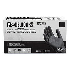 GloveWorks by AMMEX Nitrile Exam Gloves, Powder-Free, 6 mil, Medium, Black 100 Gloves/Box, 10 Boxes/Carton (AXCGWBEN44100CT)