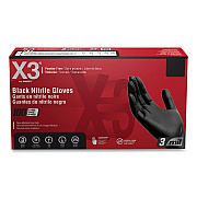 X3 by AMMEX Industrial Nitrile Gloves, Powder-Free, 3 mil, Small, Black, 100/Box, 10 Boxes/Carton (AXCBX342100CT)