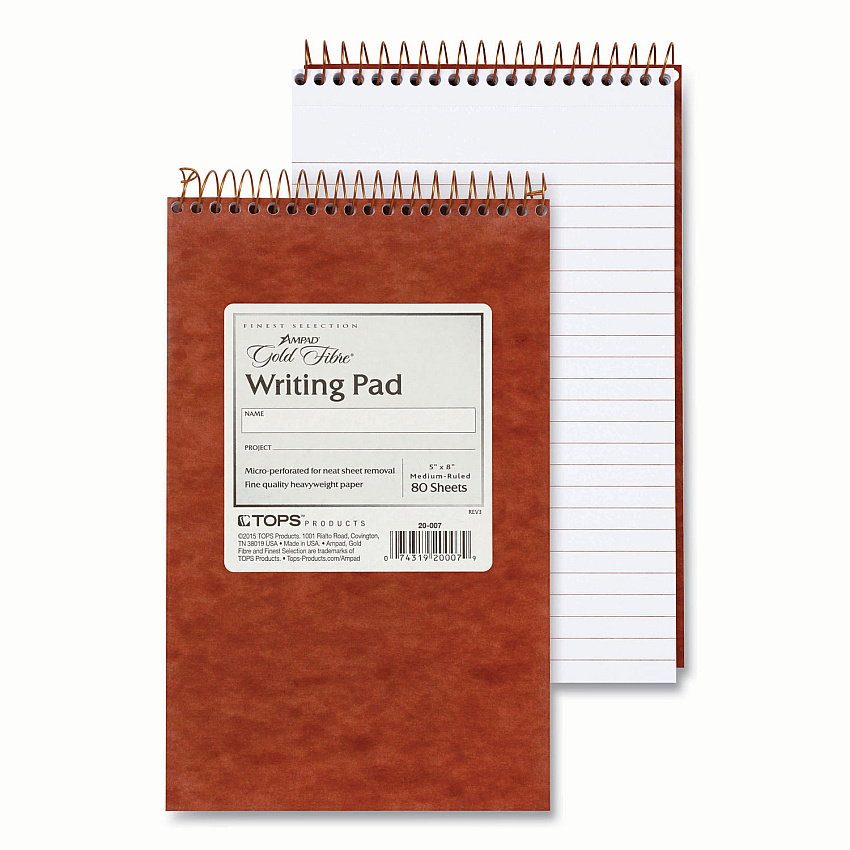 Ampad Gold Fibre Retro Wirebound Writing Pads, Medium/College Rule, Red Cover, 80 White 5 x 8 Sheets (TOP20007)