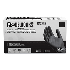 GloveWorks by AMMEX Nitrile Exam Gloves, Powder-Free, 6 mil, XX-Large, Black, 100 Gloves/Box, 10 Boxes/Carton (AXCGWBEN49100)