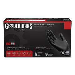 GloveWorks by AMMEX Industrial Nitrile Gloves, Powder-Free, 5 mil, Large, Black, 100 Gloves/Box, 10 Boxes/Carton (AXCGPNB46100)