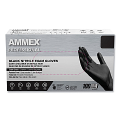AMMEX Professional Nitrile Exam Gloves, Powder-Free, 3 mil, Small, Black, 100/Box, 10 Boxes/Carton (AXCABNPF42100)