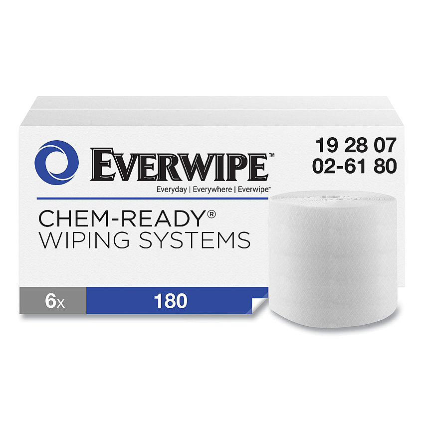 Everwipe Chem-Ready Dry Wipes, 1-Ply, 5 x 2.16, Unscented, White, 180/Roll, 6 Rolls/Carton (TRK192807)