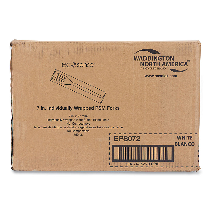 WNA EcoSense Renewable Plant Starch Cutlery, Individually Wrapped, Fork, 7", 750/Carton (WNAEPS072)