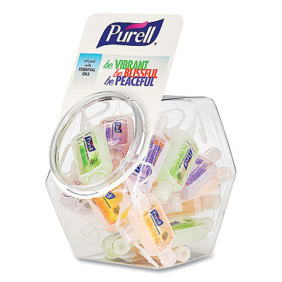 PURELL Advanced Hand Sanitizer Gel Infused with Essential Oils, 1 oz Flip Cap Bottle with Display Bowl, Assorted Scents, 25/Carton (GOJ390025CMRME)