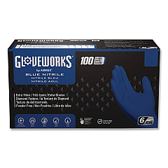 GloveWorks by AMMEX Heavy-Duty Industrial Nitrile Gloves, Powder-Free, X-Large, 6 mil Thick, 9.5" Long, Royal Blue, 100/Box, 10 Boxes/Carton (GWRBN48100)