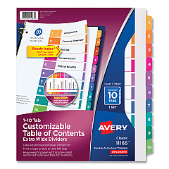 Avery Customizable TOC Ready Index Multicolor Tab Dividers, Extra Wide Tabs, 10-Tab, 1 to 10, 11 x 9.25, White, 1 Set (AVE11165)