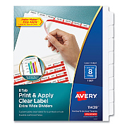 Avery Print and Apply Index Maker Clear Label Dividers, Extra Wide Tab, 8-Tab, 11.25 x 9.25, White, 1 Set (AVE11439)