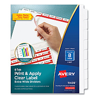 Avery Print and Apply Index Maker Clear Label Dividers, Extra Wide Tab, 8-Tab, 11.25 x 9.25, White, 1 Set (AVE11439)