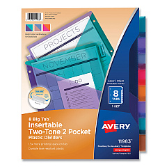 Avery Big Tab Insertable Two-Pocket Plastic Dividers, 8-Tab, 11.13 x 9.25, Assorted, 1 Set (AVE11983)