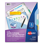 Avery Write and Erase Big Tab Durable Plastic Dividers, Expandable Pocket, 3-Hole Punched, 5-Tab, 11 x 8.5, Assorted, 1 Set (AVE16183)
