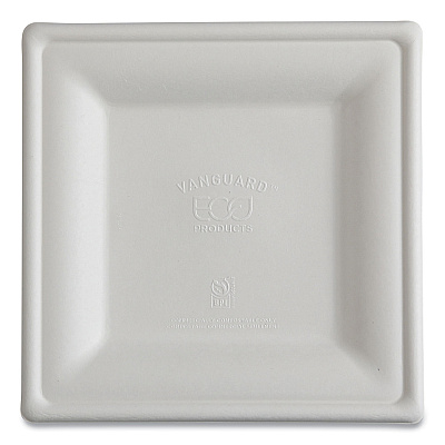 Eco-Products Vanguard Renewable and Compostable Sugarcane Plates, 10 x 10, White, 250/Carton (ECOEPP023NFA)