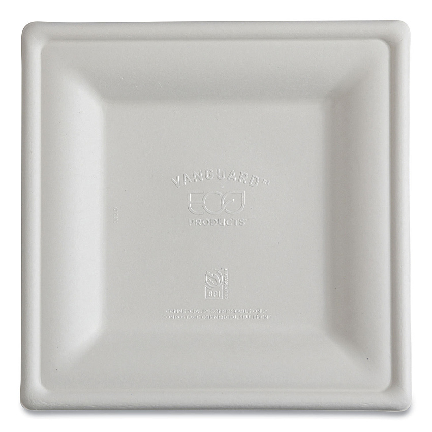 Eco-Products Vanguard Renewable and Compostable Sugarcane Plates, 10 x 10, White, 250/Carton (ECOEPP023NFA)