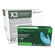 X3 by AMMEX Industrial Nitrile Gloves, Powder-Free, 3 mil, Small, Blue, 100/Box, 10 Boxes/Carton (AXCX342100)