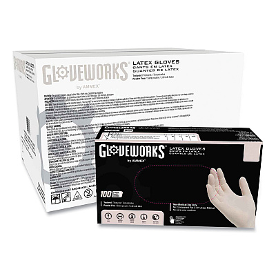 GloveWorks by AMMEX Latex Disposable Gloves, Powder-Free, 4 mil, Small, Ivory, 100 Gloves/Box, 10 Boxes/Carton (AXCTLF42100)