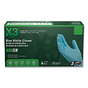 X3 by AMMEX Industrial Nitrile Gloves, Powder-Free, 3 mil, Large, Blue, 100/Box, 10 Boxes/Carton (AXCX346100)
