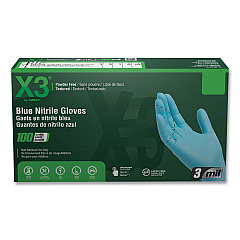 X3 by AMMEX Industrial Nitrile Gloves, Powder-Free, 3 mil, Large, Blue, 100/Box, 10 Boxes/Carton (AXCX346100)