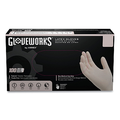 GloveWorks by AMMEX Latex Disposable Gloves, Powder-Free, 4 mil, Medium, Ivory, 100 Gloves/Box, 10 Boxes/Carton (AXCTLF44100)