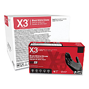 X3 by AMMEX Industrial Nitrile Gloves, Powder-Free, 3 mil, Medium, Black, 100/Box, 10 Boxes/Carton (AXCBX344100)