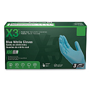 X3 by AMMEX Industrial Nitrile Gloves, Powder-Free, 3 mil, Medium, Blue, 100/Box, 10 Boxes/Carton (AXCX344100)