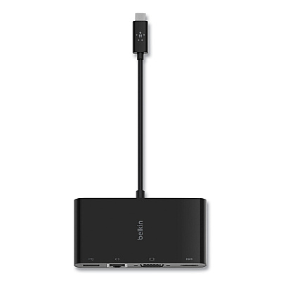 Belkin USB-C Multimedia Adapter, HDMI/Ethernet/USB-A/USB-C/VGA, 4.33", Black (BLKAVC005BKBL)