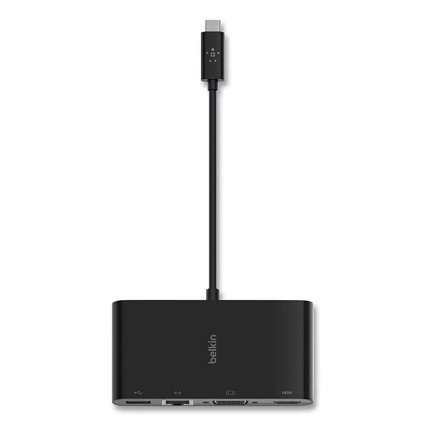 Belkin USB-C Multimedia Adapter, HDMI/Ethernet/USB-A/USB-C/VGA, 4.33", Black (BLKAVC005BKBL)