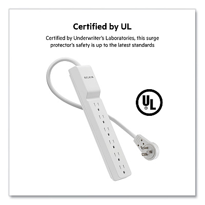 Belkin Home/Office Surge Protector with Rotating Plug, 6 AC Outlets, 6 ft Cord, 720 J, White (BLKBE10600006R)