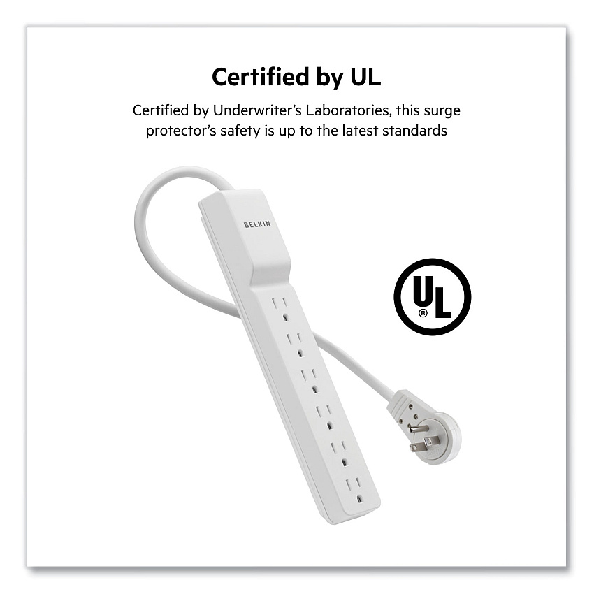 Belkin Home/Office Surge Protector with Rotating Plug, 6 AC Outlets, 6 ft Cord, 720 J, White (BLKBE10600006R)