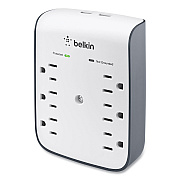 Belkin SurgePlus USB Wall Mount Charger, 6 AC Outlets/2 USB Ports, 900 J, White/Black (BLKBSV602TT)