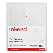 Universal Top Opening Poly Envelopes, 1.25" Expansion, Letter Size, Clear, 10/Pack (UNV50790)